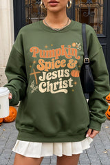 UL180P-E3164 Pumpkin Spice & Jesus Graphic Plus Sweatshirt $25