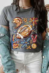 US3001P-E3072 Retro Floral Football Graphic Plus Tee $16