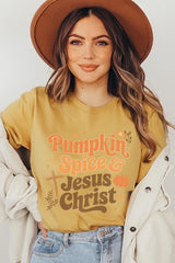 US3001P-E3164 Pumpkin Spice & Jesus Graphic Plus Tee $16