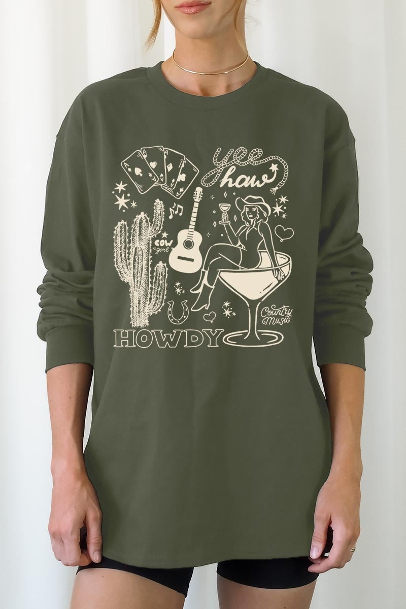 UL240-E3097 Cowgirl Country Music Graphic Long Sleeve Tee $13.75