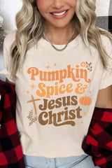 US3001-E3164 Pumpkin Spice & Jesus Graphic Tee $12.5
