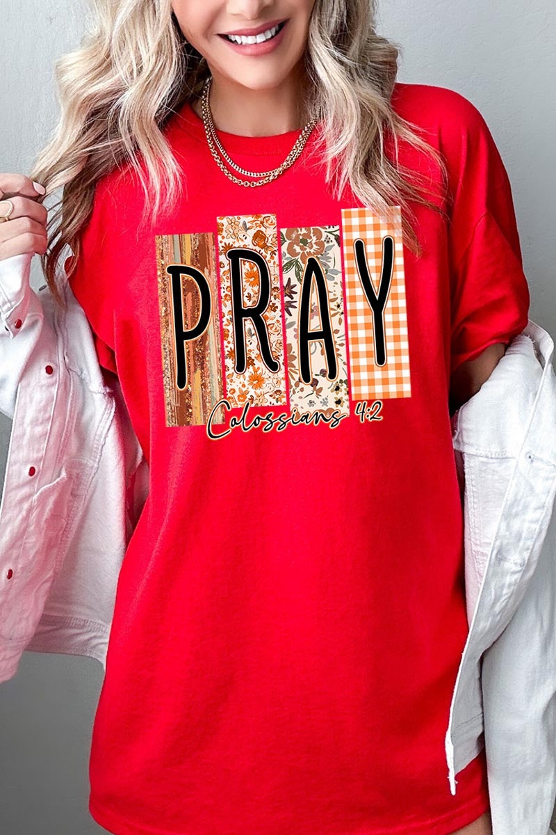 5000-E3166 Pray Fall Christian Graphic Heavy Cotton Tee $9