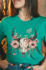 US3001P-E3113 Western Skull Floral Graphic Plus Tee $16