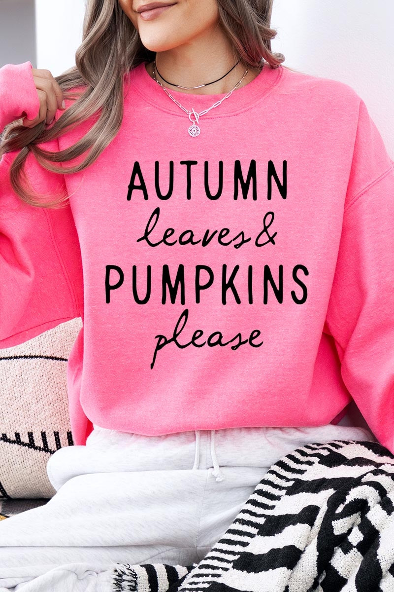 UL180P-E3158 Autumn Leaves Pumpkins Graphic Plus Sweatshirt $25