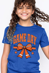 US3001Y-E3064Z Orange Game Day Football Bow Kids Graphic Tee $11