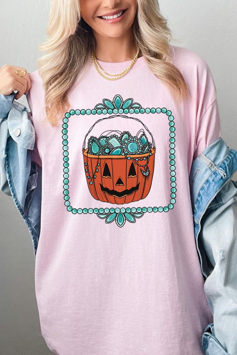 5000P-E3140 Halloween turquoise pumpkin Plus Heavy Cotton Tee $12.75