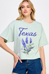 CTS-E3060 Texas Bluebonnet Graphic Relaxed Crop Top $10.5