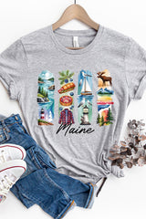 US3001P-E3061ME Maine State Brushstroke Graphic Plus Tee $16