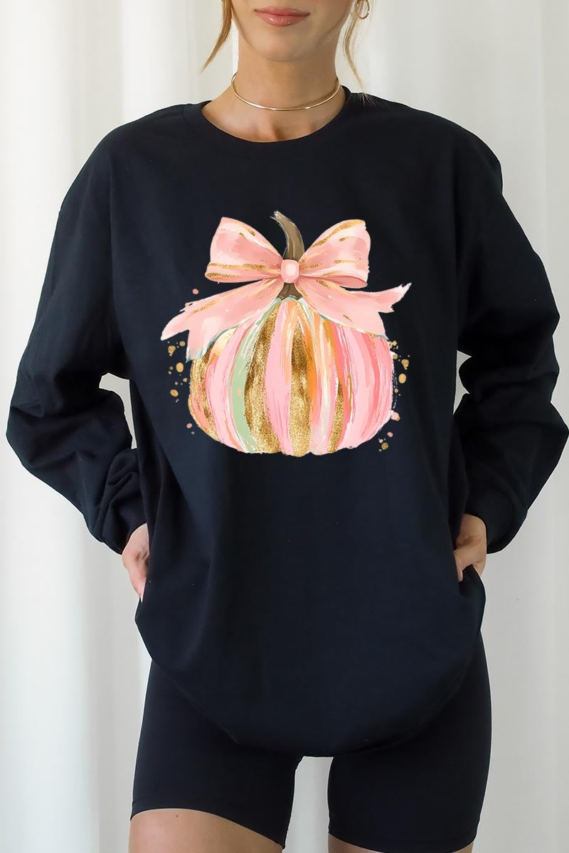 UL240P-E3083 Brushstroke Pumpkin Graphic Plus Long Sleeve Tee $17