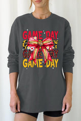 UL240-E3091 Red Yellow Football Game Day Bow Long Sleeve Tee $13.75