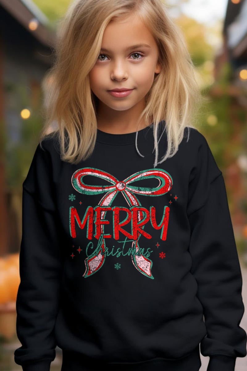 UL180B-E3197Z Merry Christmas Bow Kids Graphic Sweatshirt $20