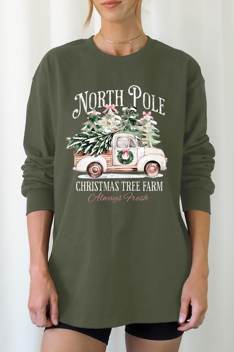 UL240P-E3174 North Pole Christmas Graphic Plus Long Sleeve Tee $17