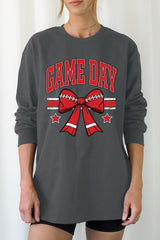 UL240P-E3062 Red Game Day Football Bow Plus Long Sleeve Tee $17