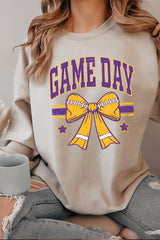 UL180P-E3063 Purple Game Day Football Bow Plus Sweatshirt $25
