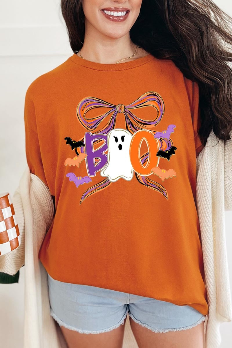 5000-E3120 Boo Brushstroke Bow Graphic Heavy Cotton Tee $9
