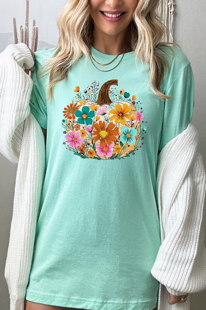 US3001P-E3118 Floral Pumpkin Graphic Plus Tee $16