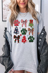 US3001-E3195 Christmas Bow Paw Graphic Tee $12.5