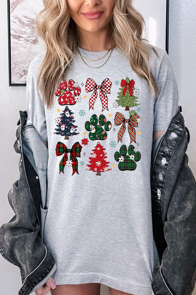 US3001P-E3195 Christmas Bow Paw Graphic Plus Tee $16