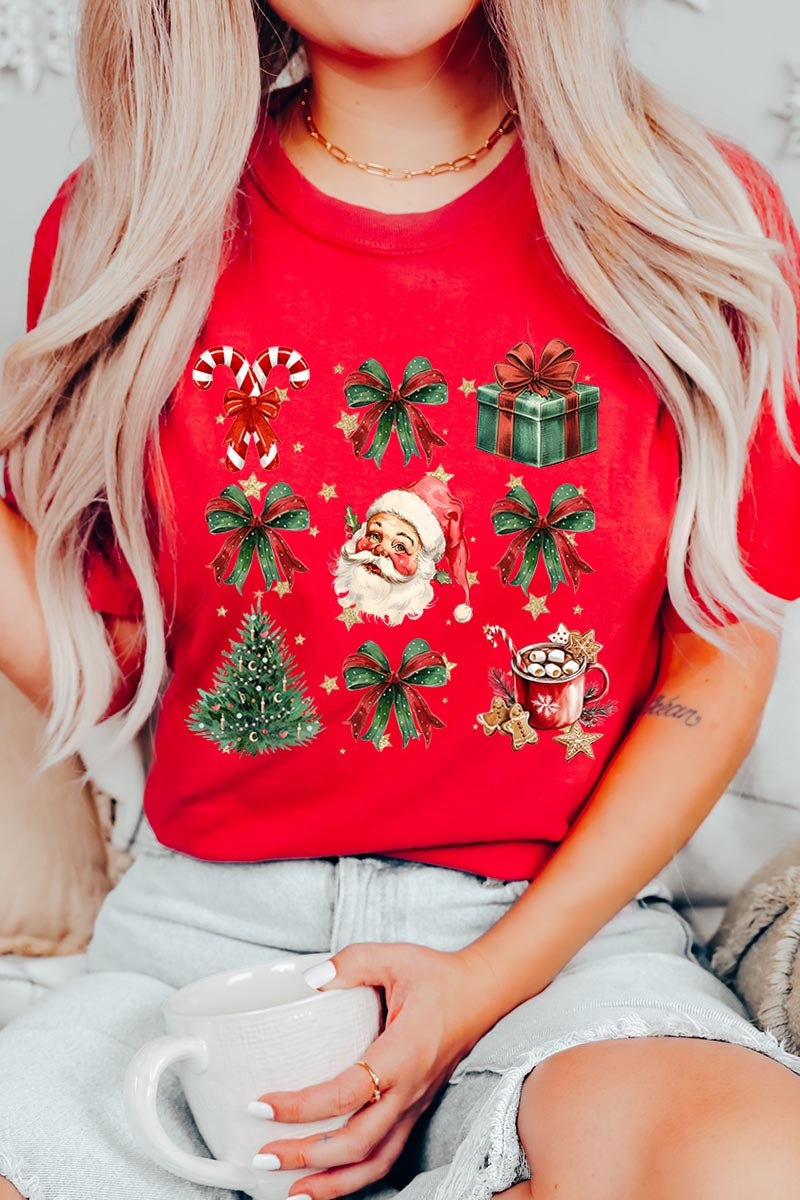 US3001P-E3217 Santa Gifts & Bows Christmas Graphic Plus Tee $16