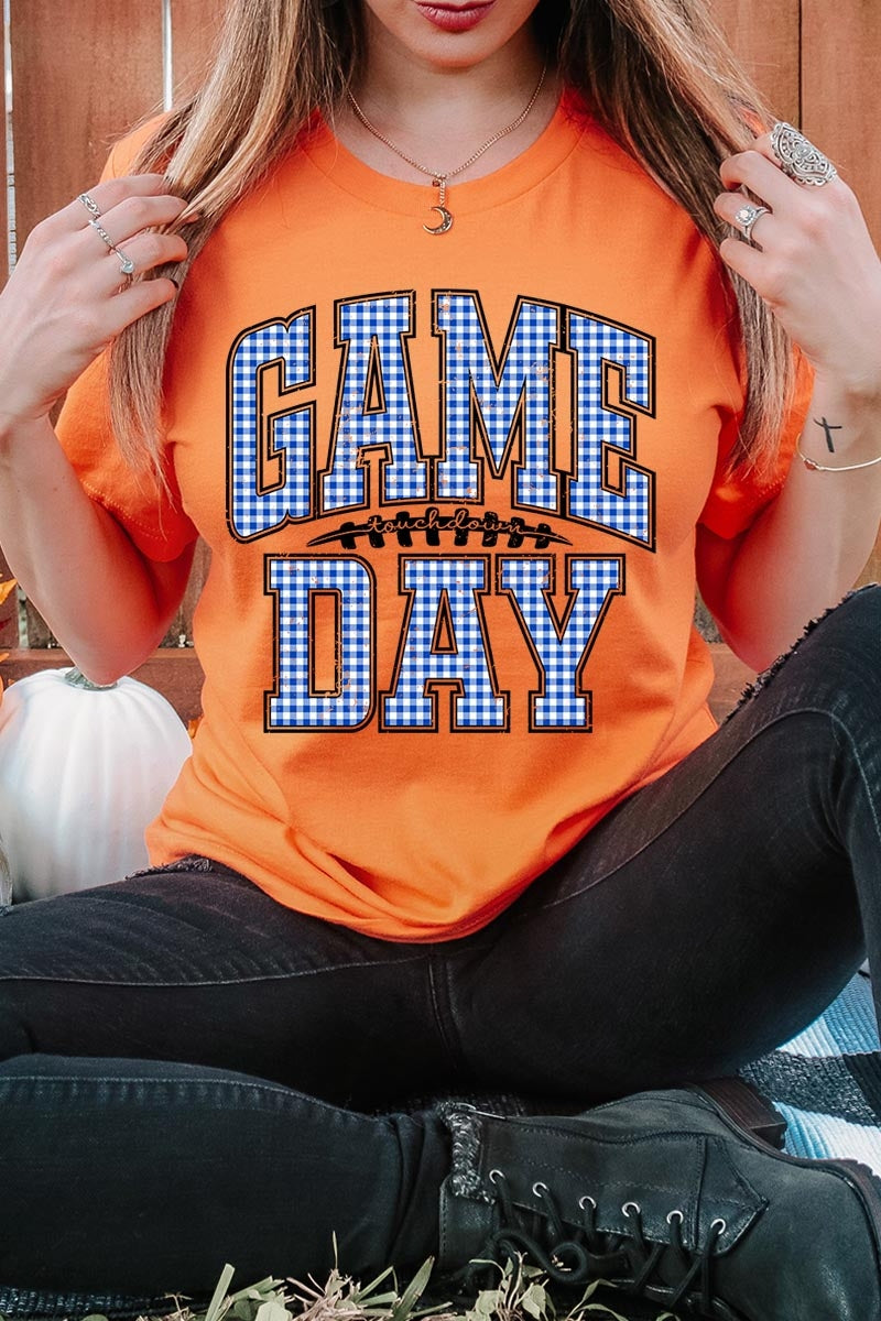 US3001P-E3130 Blue Gingham Game Day Graphic Plus Tee $16