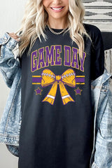 5000-E3063 Purple Football Bow Graphic Heavy Cotton Tee $9