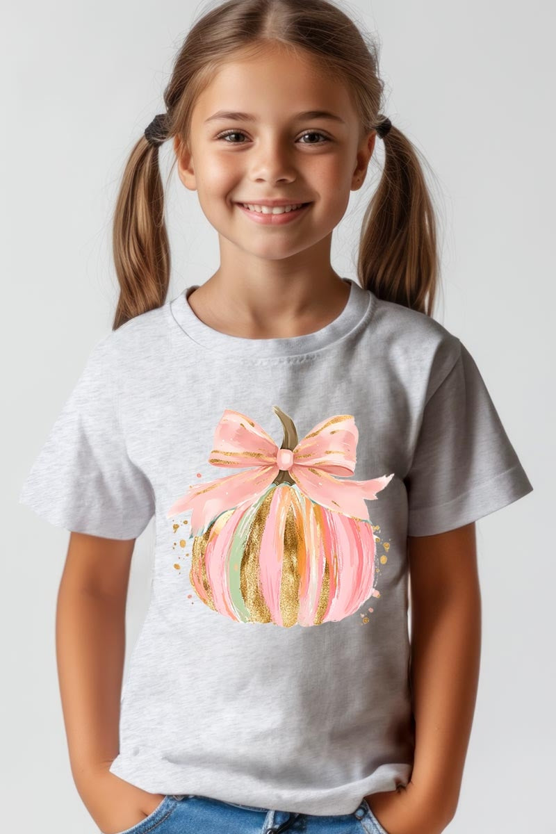US3001Y-E3083Z Brushstroke Pumpkin Kids Graphic Tee $11