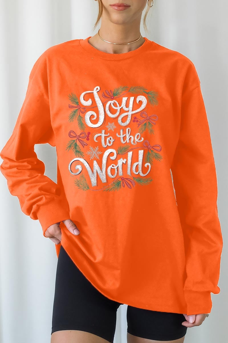 UL240P-E3221 Joy to the World Christmas Graphic Plus Long Sleeve Tee $17