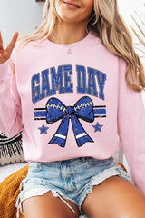 UL180-E3065 Blue Game Day Football Bow Graphic Sweatshirt $20
