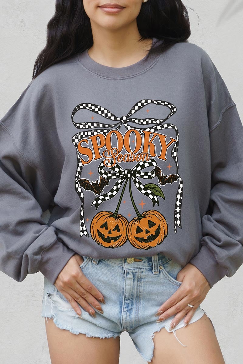 UL180P-E3085 Pumpkin Cherries Graphic Plus Sweatshirt $25