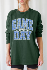 UL240-E3130 Blue Gingham Game Day Graphic Long Sleeve Tee $13.75