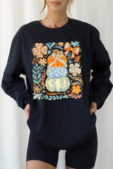 UL240-E3153 Floral Pumpkin Stack Graphic Long Sleeve Tee $13.75