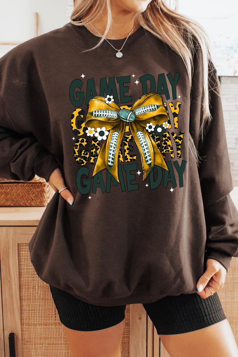 UL180P-E3090 Yellow Football Game Day Bow Plus Sweatshirt $25