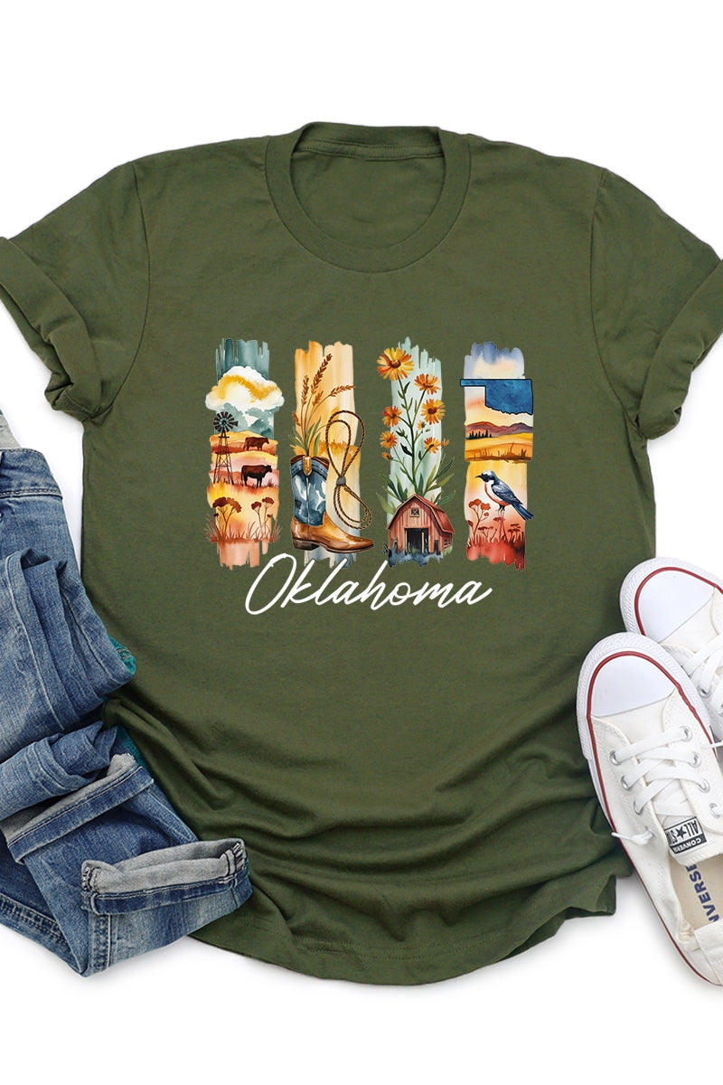 US3001-E3061OK Oklahoma State Brushstroke Graphic Tee $12.5