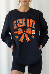 UL240-E3064 Orange Game Day Football Bow Long Sleeve Tee $13.75