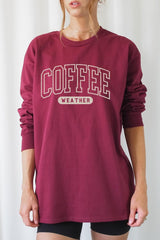 UL240-E3207 Coffee Weather Graphic Long Sleeve Tee $13.75