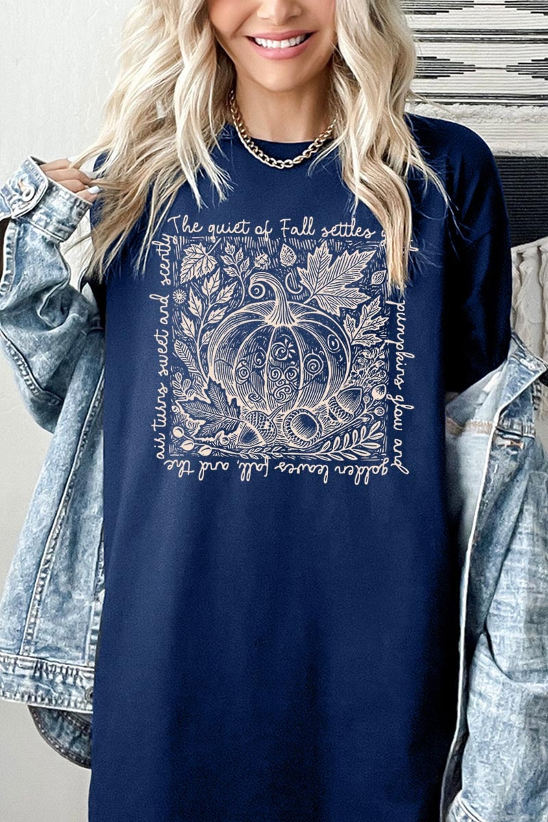 5000P-E3112 Pumpkin Botanical Graphic Plus Heavy Cotton Tee $12.75