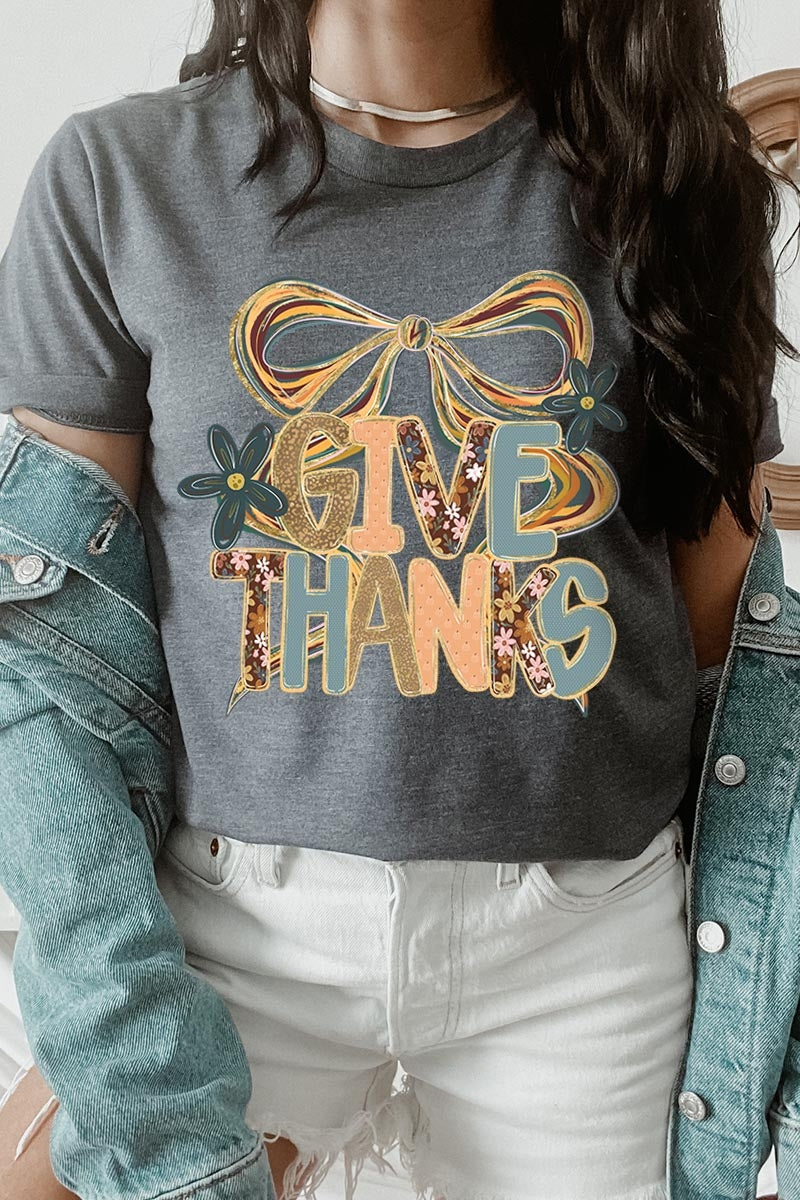 US3001P-E3154 Give Thanks Bow Graphic Plus Tee $16