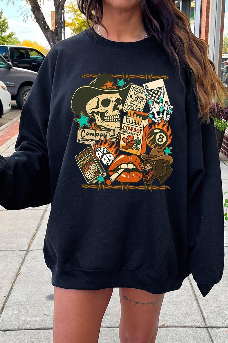 UL180P-E3096 Vintage Western Collage Graphic Plus Sweatshirt $25