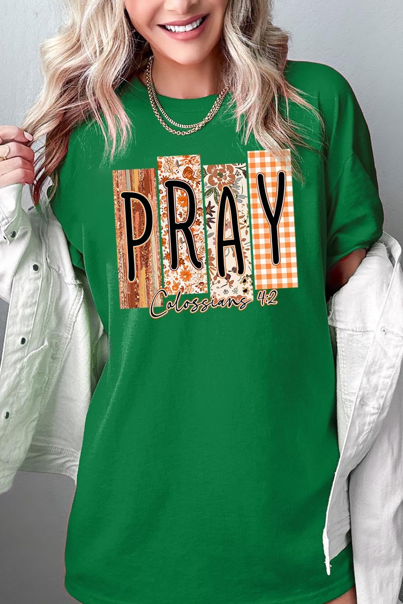 5000P-E3166 Pray Fall Christian Graphic Plus Heavy Cotton Tee $12.75