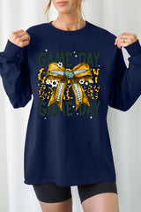 UL240-E3090 Yellow Football Game Day Bow Long Sleeve Tee $13.75