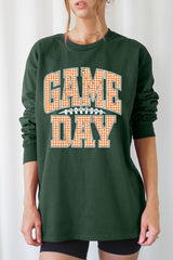 UL240-E3129 Orange Gingham Game Day Graphic Long Sleeve Tee $13.75