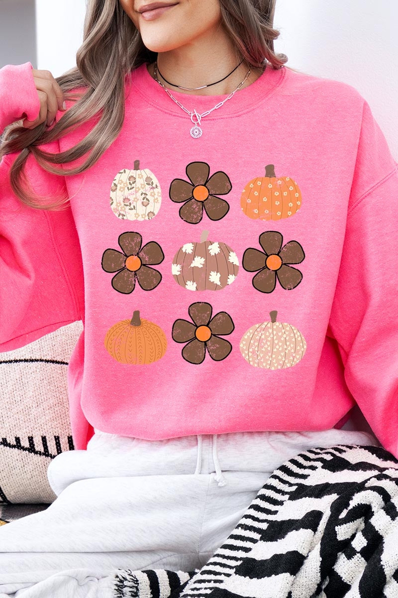 UL180-E3117 Pumpkins & Flowers Fall Graphic Sweatshirt $20