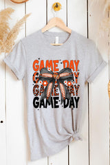 US3001-E3088 Orange Black Football Game Day Bow Graphic Tee $12.5