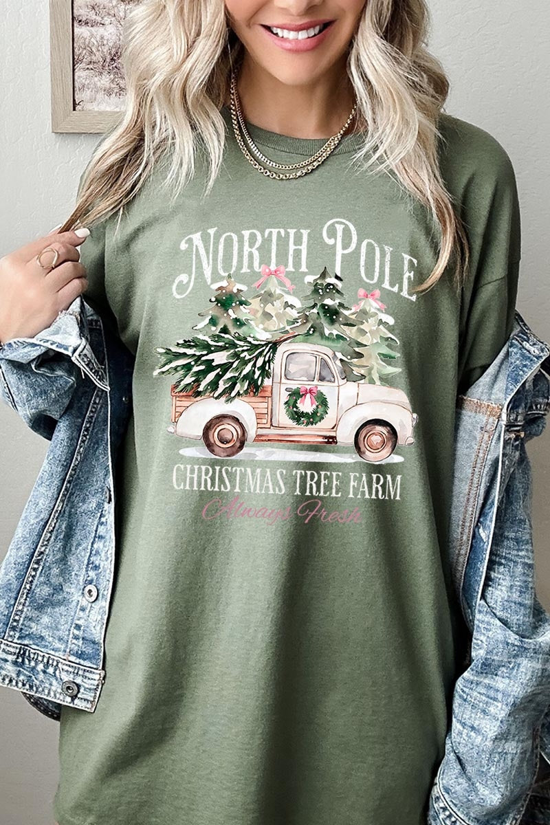 5000P-E3174 North Pole Christmas Graphic Plus Heavy Cotton Tee $12.75
