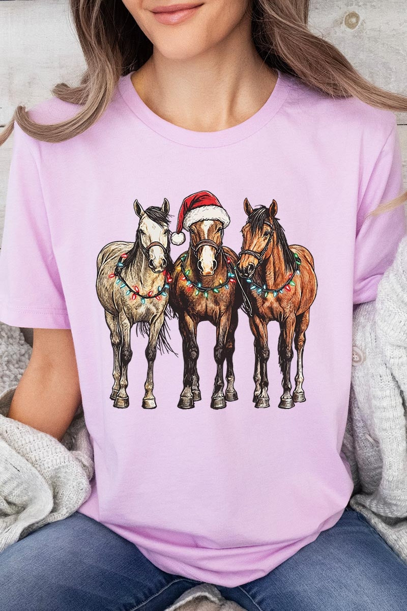 US3001P-E3182 Christmas Horses Graphic Plus Tee $16