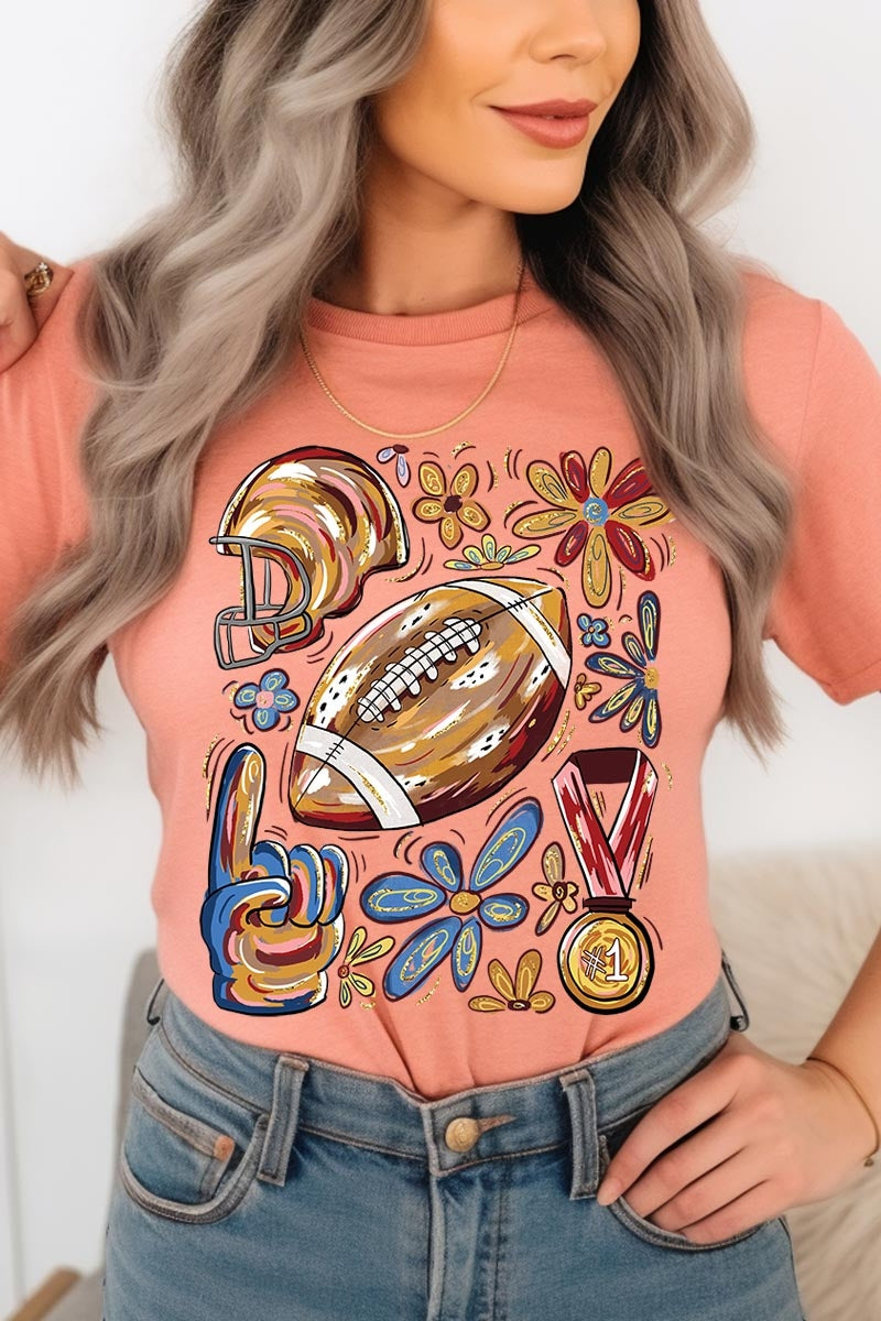 US3001P-E3072 Retro Floral Football Graphic Plus Tee $16