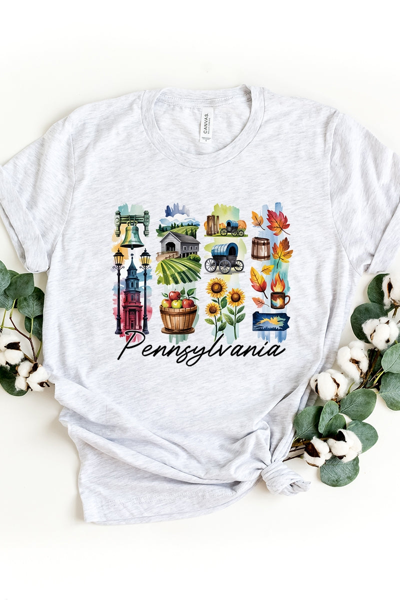 US3001P-E3061PA Pennsylvania State Brushstroke Graphic Plus Tee $16