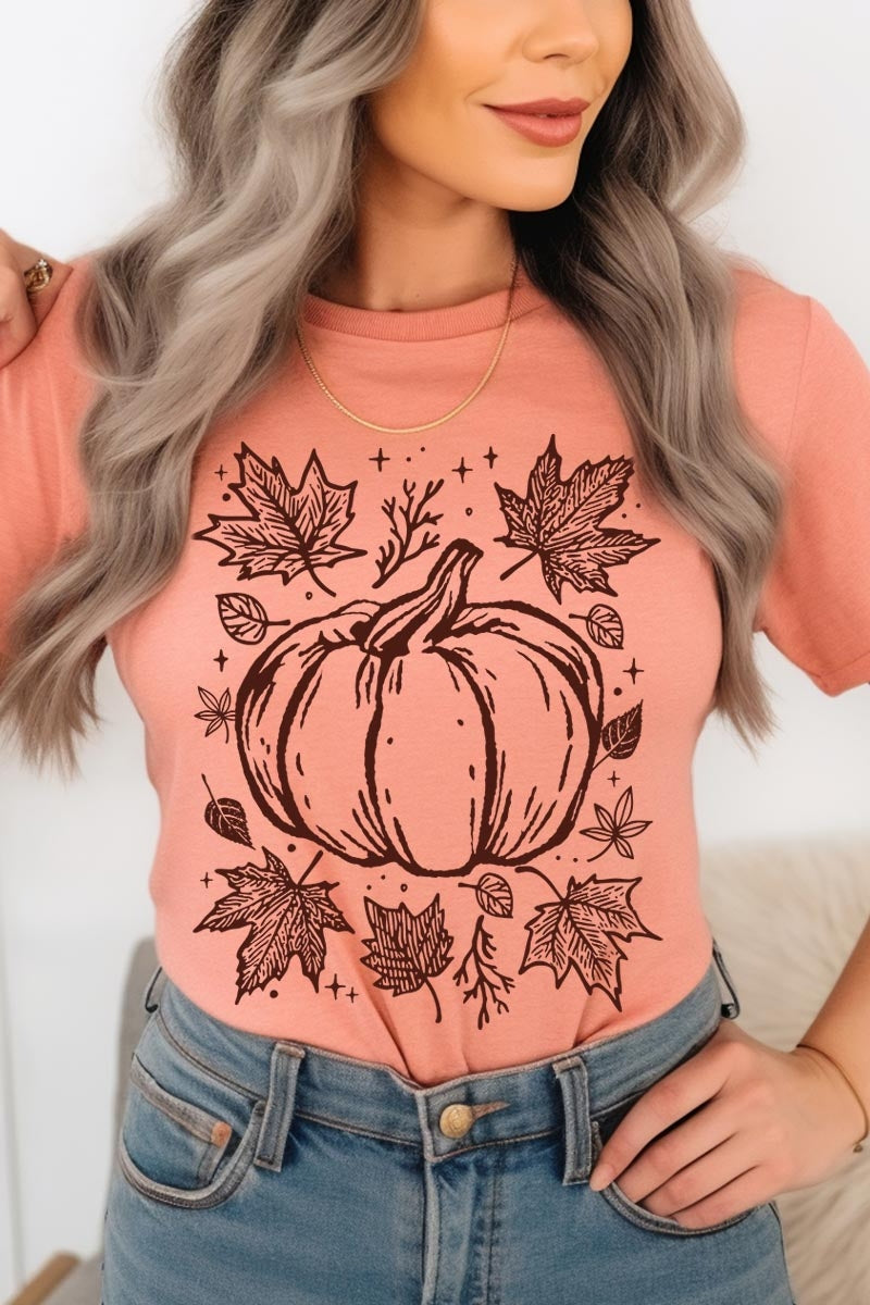 US3001P-E3162 Fall Pumpkin Graphic Plus Tee $16