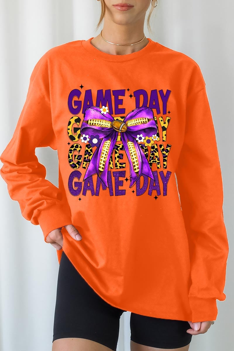 UL240P-E3092 Purple Yellow Football Bow Plus Long Sleeve Tee $17