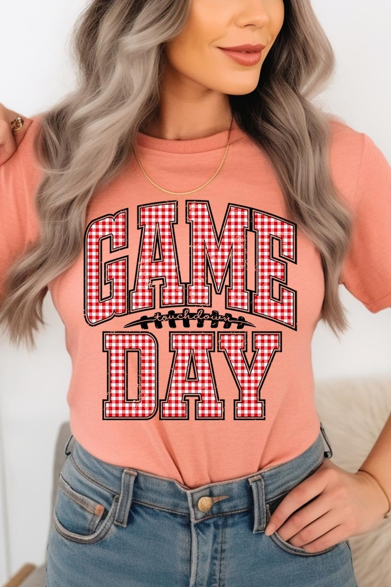 US3001P-E3126 Red Gingham Game Day Graphic Plus Tee $16